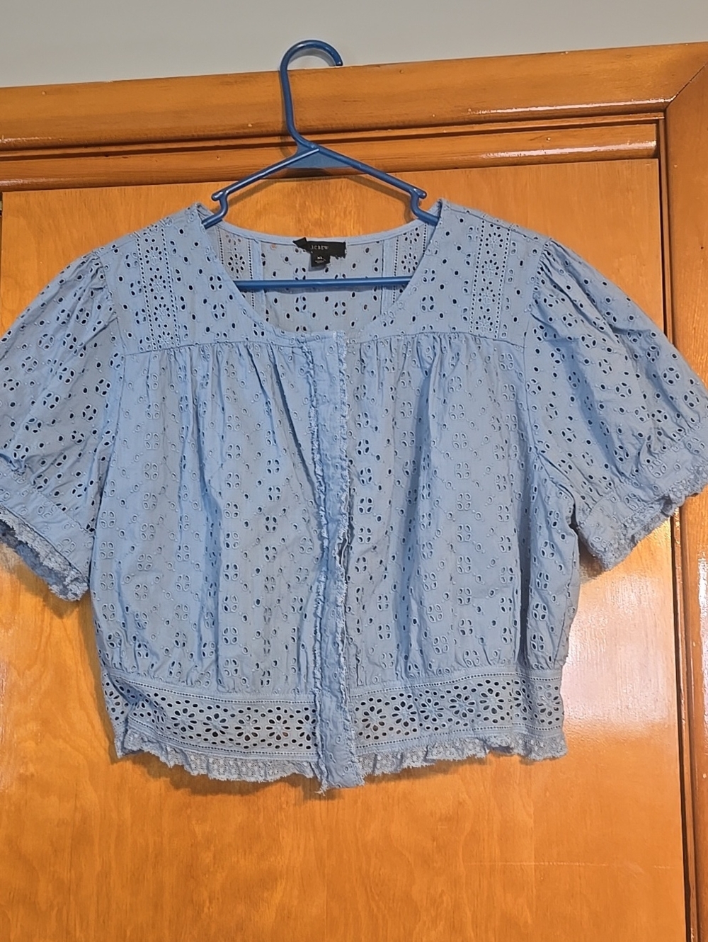 J Crew Light Blue Eyelet Cotton Crop Top - Women XL
